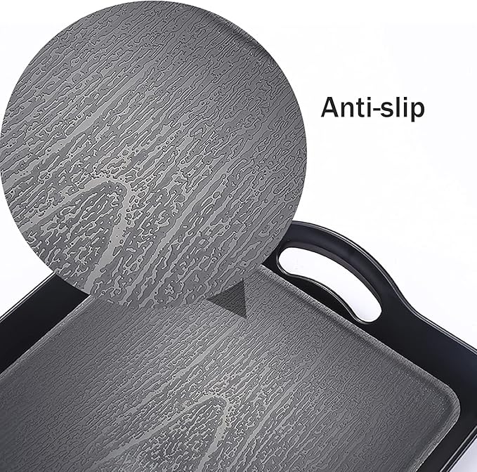 Cedilis 3 Pack Black Serving Trays with Handles,16 x 11IN Rectangular Non Skid Multi-Purpose Plastic OttomanTray for Restaurant, Parties, Coffee Table, Kitchen