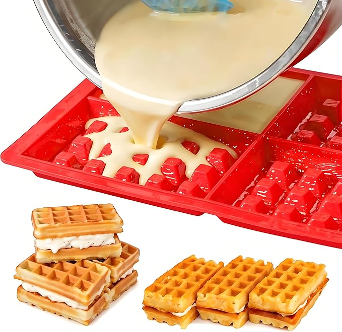 Waffle Mold, Gasusen 3PCS Rectangle and Heart Shaped Silicone Waffle Mold Set, Large Waffle Maker Baking Tray Pan Molds for DIY Waffle Cake Candy Chocolate Making