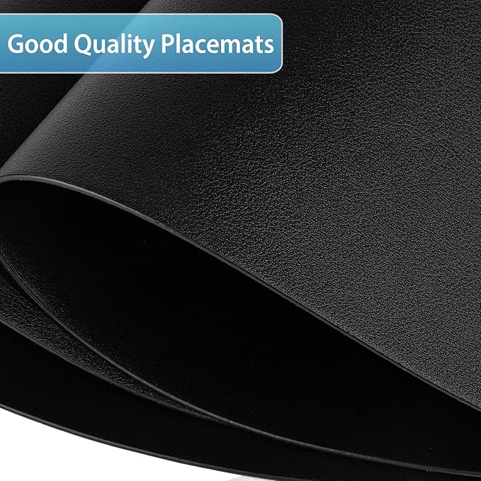 Placemats Set of 4, Heat Resistant Leather Placemats Double Layer, Soft Waterproof Round Table Mats Easy to Clean for Kitchen Dining Room Coffee Office Table, Black