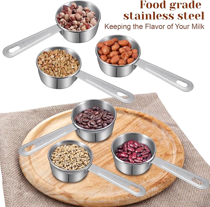 4 Pcs 1/4 Cup Scoop,1/4 Cup Measuring Cups Stainless Steel, 60ml Liquid Coffee Measuring Cups for Coffee Cooking Baking Kitchen Wet and Dry Ingredients