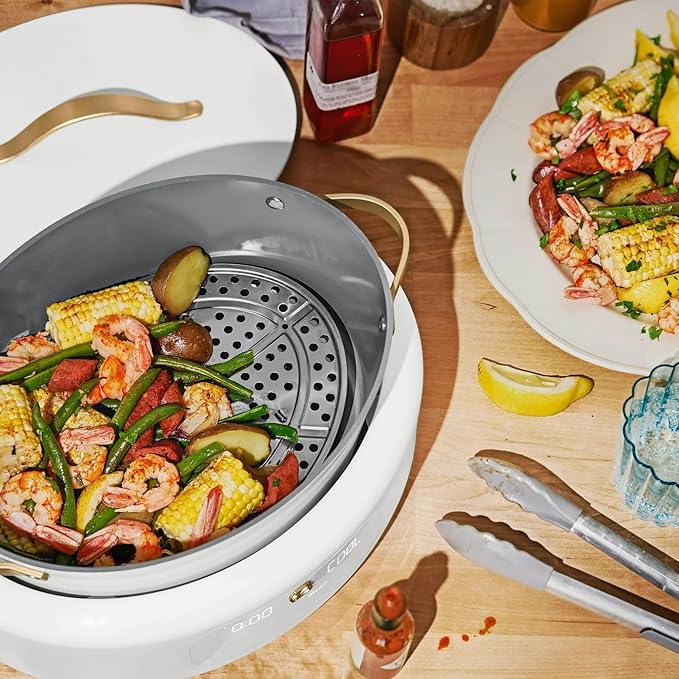 Beautiful 10-in-1, 6-Qt Electric Multi-Cooker | Programmable Touch Display | 7 Presets up to 400 °F | Sear Slow-Cook Steam Rice Warm | Oven-Safe Pot & Lid (White)