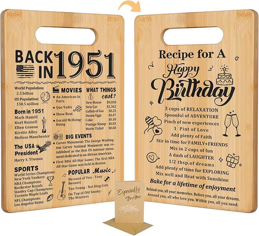 75th Birthday Gifts for Women Men,Back In 1951&Recipe for A Happy Birthday Double sided Cutting Board Gift for Her Him,75th birthday gifts ideas,cool gifts for 75 year old woman