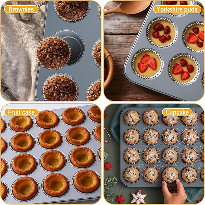 Acellegic 2 Set Mini Muffin Pans Carbon Steel Nonstick Bakeware for Oven Mini Cake Tart Quiche (24-cup)