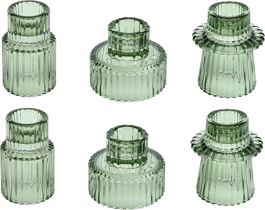 Vixdonos Taper Glass Candlestick Holders Tealight Candle Holders for Table Centerpieces, Wedding Decor and Dinner Party (6 Pcs, Green)