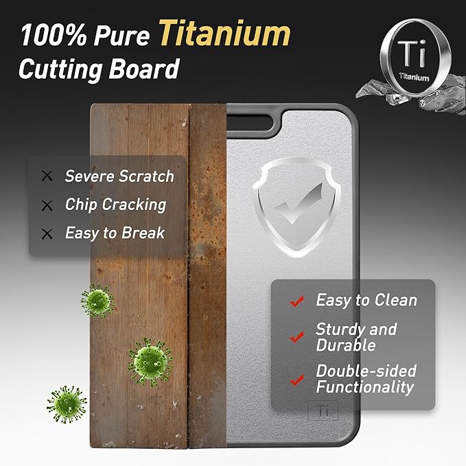 2 in 1 Pure Titanium Cutting Boards for Kitchen Chopping Board with Handle Large Big Small Kitchen Meat Butcher Block Not Stainless Steel Wood Bamboo Glass Rubber Plastic Silicone Acrylic Teak Sink