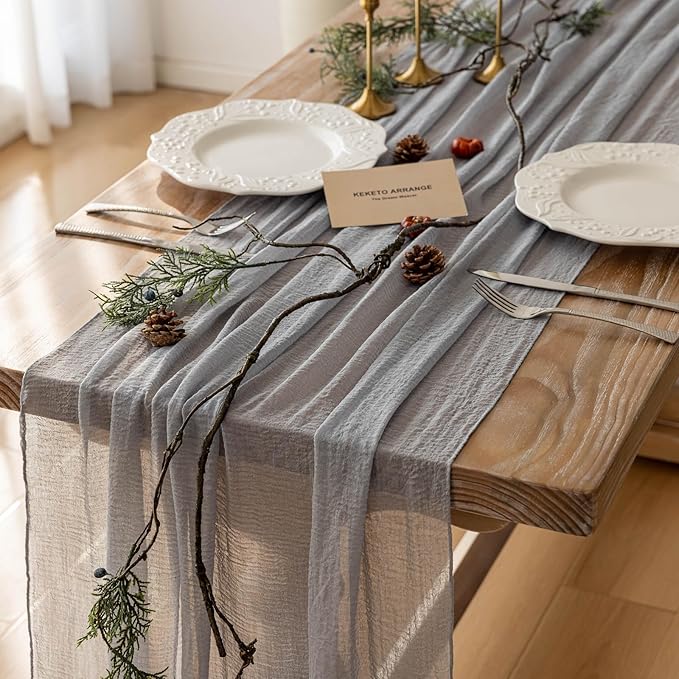 Keketoarrange Cheesecloth Table Runner Dusty Blue Gauze Rustic Cheese cloth Table Runner 120 Inch 10 FT for Wedding Baby Bridal Shower Birthday Engagement Party Long Sheer Boho Spring Home Decorations