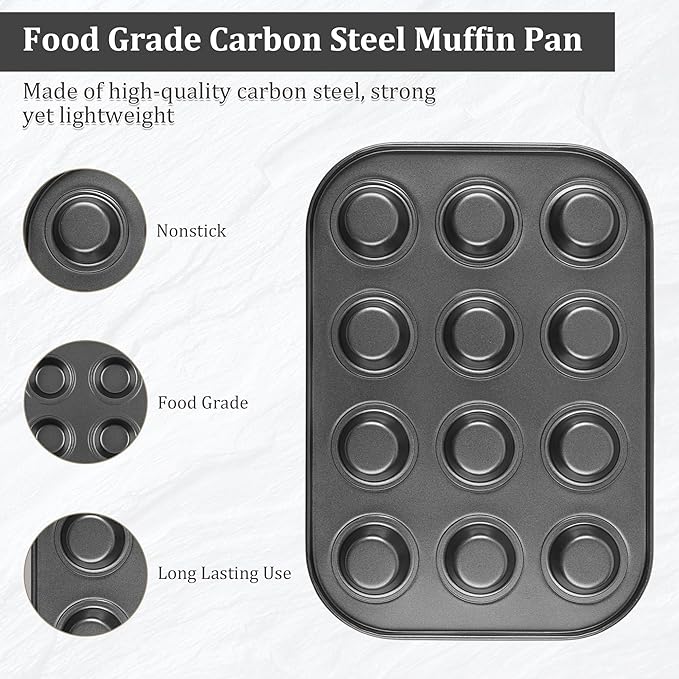 Audingull Mini Muffin Pan, Premium Small Cupcake Pans, Carbon Steel 12-Cup Muffin Tin, Versatile Non-Stick Bakeware