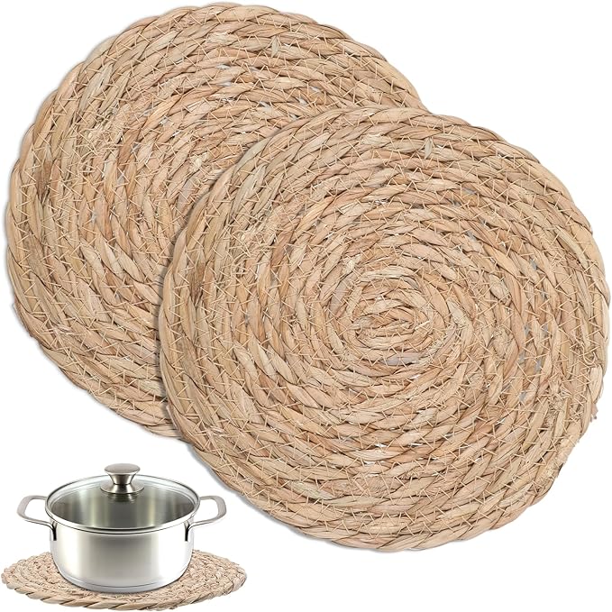 Trivets for Hot Dishes Table and Kitchen Counter Set 2pcs Trivet Mats Heat Resistant Pot Holders Hot Pads for Kitchen Woven Table Mats for Dinning Pots and Pans Rustic Braided Wicker PlaceMat