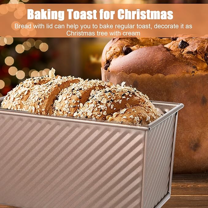 2 Pack Upgrade Bread Pans with Lid, 2.2 LB/1LB Capacity Bread Loaf Pan, Non-Stick, Easy Release Sandwich Breads Loaf Pan for Baking Homemade Breads, Sandwiches, and Toast