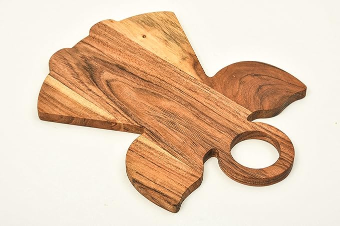 Treen Art Wooden Christmas Cutting Board for Kitchen Decor, 13"L x 10"W Angle Shaped Acacia Wood Chopping Board with Handle, Serving Charcuterie Platter