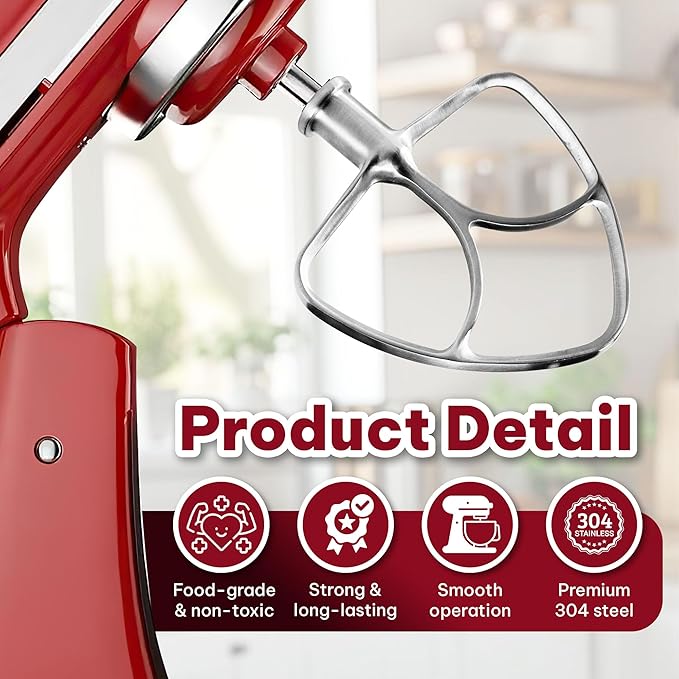 KAROXY Stainless Steel Flat Beater for KitchenAid 4.5 & 5.0 Qt Tilt-Head Mixer, Paddle Attachment for K45SS, Dishwasher Kitchen Aid Paddle Replacement Attachment