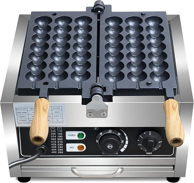 Commercial Waffle Skewer Maker1500W 3-Grid Nonstick Waffle Balls Maker Iron Ball Waffle Stainless Steel Belgium Waffle Ball Stick Maker for Restaurant, Snack Bar, Street Stall