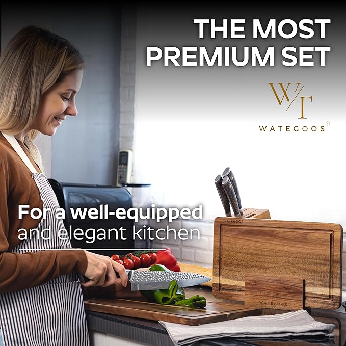 WATEGOOS 2 Pack Acacia Wood Cutting Board for Kitchen Meal Prep & Serving - Large & Small Chopping Boards Set with Juice Grooves - Charcuterie & Chopping Butcher Block - Eco-Friendly Wood for Gift