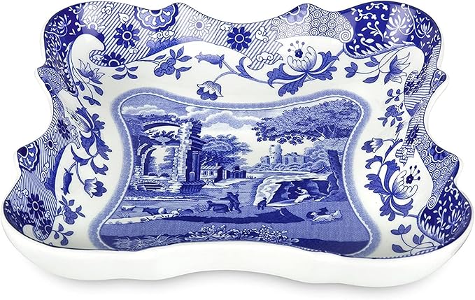 Spode Blue Italian Devonia Tray - 7.5 Inch Porcelain Decorative Serving Tray - Shallow Serving Bowl for Salad, Pasta, Fruit, Appetizers, Snacks - Elegant Gift Tableware for Hostess