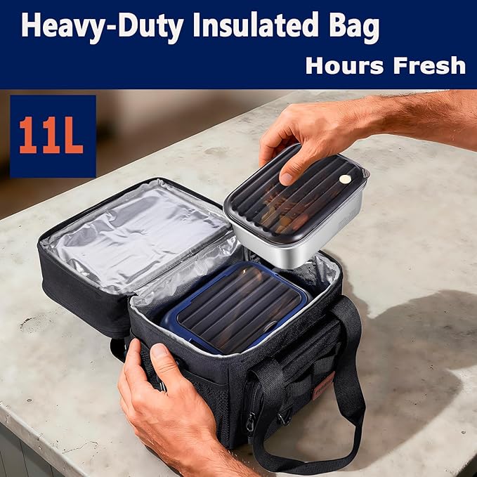 XL Cordless Electric Heated Lunch Box for Adults, Battery-Powered,2 x 6.3-Cup Capacity, Rechargeable Portable Self-Heating Food Warmer for Work Travel Car
