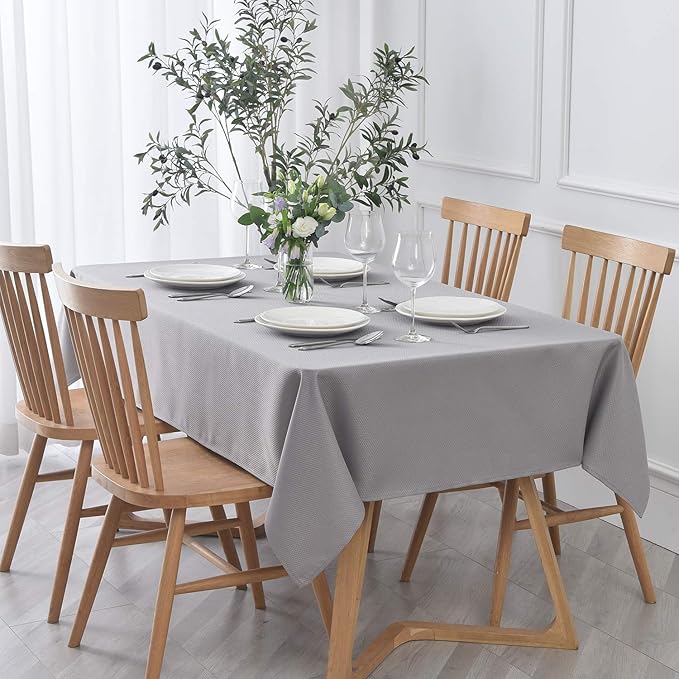 maxmill Textured Tablecloth Stain Resistant Waterproof and Wrinkle Resistant Washable Soft Table Cloth, Fabric Table Cover for Dining Room and Outdoor Use, Rectangle 60 x 120 Inch, Light Grey