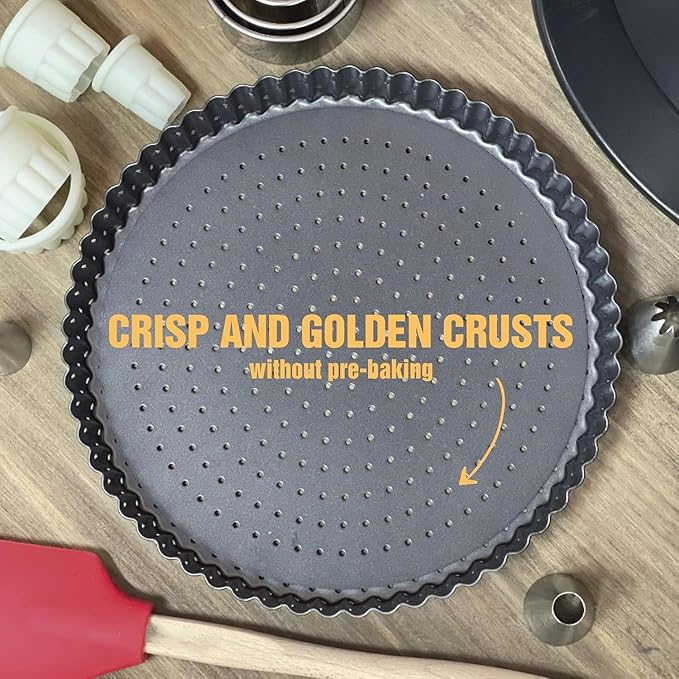 Space Home - Deep Dish Pie Pan - Quiche Lorraine Pie Pan - 11 inch Tart Pans with Removable Bottoms - 11 inch Tarte Tatin, Apple Pan - Dish Pie Crust - Quiche Baking Dish