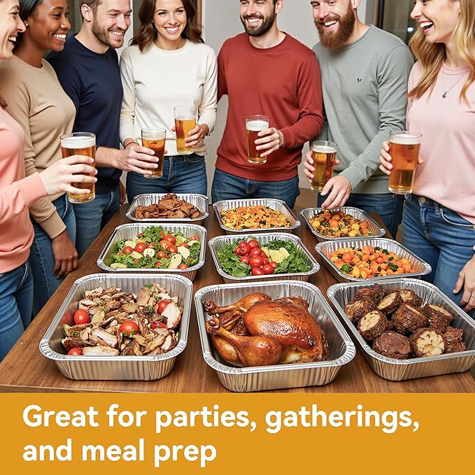 BondOnLum Disposable Aluminum Foil Pan, Family Size Baking Container, Deep Rectangular,9×13 Half Size,Tin Pans for Roasting,Catering,Picnic or Holiday needs (30 Pack)