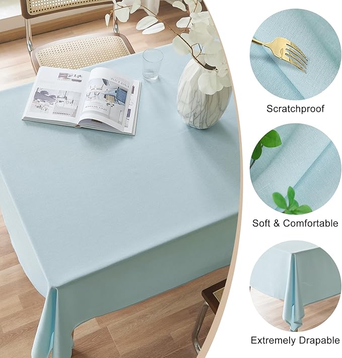 AUSSPVOCT Textured Linen Tablecloth Rectangle 60x104 Water Resistant Spill-Proof Wipeable Light Blue Table Cloth Wrinkle Free Fabric Dining Table Cover for Birthday Wedding Spring Party Tablecloths