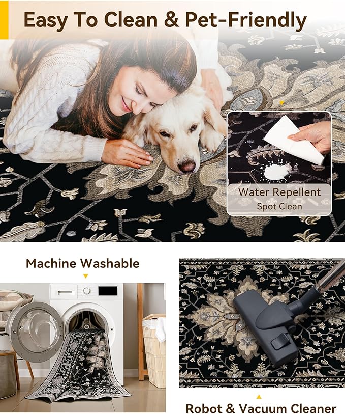 Area Rugs 2'6''x14' Runner Rug Non Slip Washable for Kitchen Hallway Bedroom Beside Laundry Room Bathroom Rug, Floor Carpet, Black Brown Neutral Dark Tan