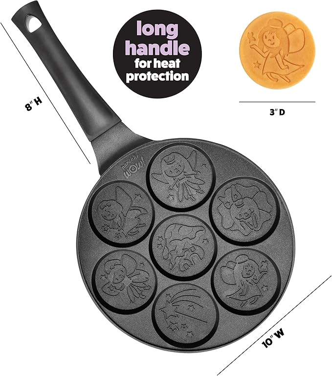 Fairy Friends Mini Pancake Pan - Make 7 Unique Flapjacks- Nonstick Griddle for Breakfast Princess Magic & Quick Easy Cleanup- Adorable and Bite Sized, Easter Basket Stuffer Gift for Kids, Girls & Boys