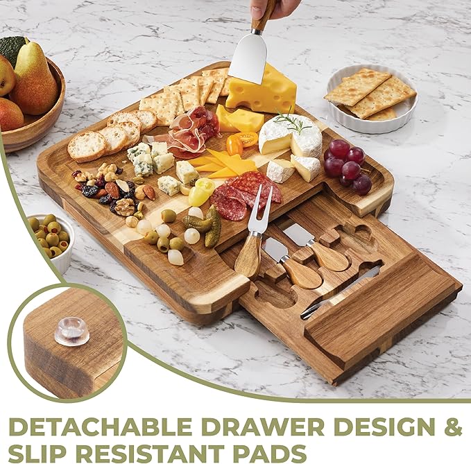OOZi Charcuterie Board Set – Stainless Cheese Knives & Fruit Tray Included, Ideal for Birthday, Wine Nights, Housewarming & Christmas Gifts