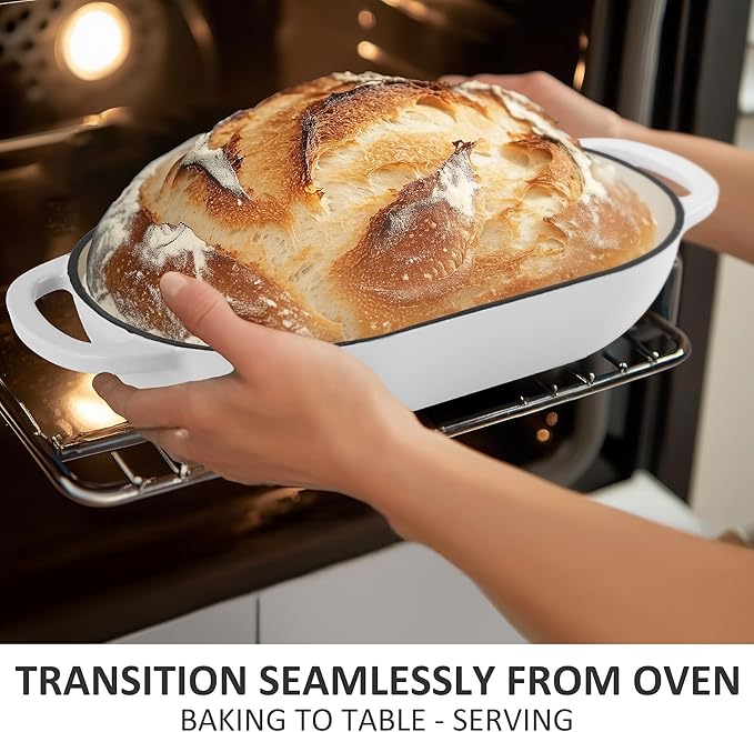 Fijxzct Premium Enameled Cast Iron Dutch Oven for Bread Baking | Non-Stick 5QT Oval Bread Oven with Lid | Perfect for Sourdough, Loaf, and Artisan Baking (Beige, 5 QT)