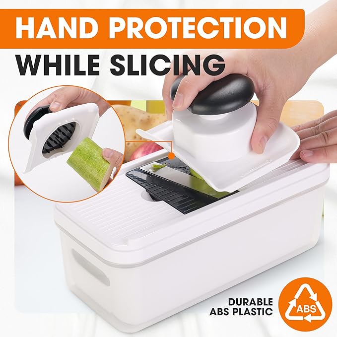 Cheer Collection Vegetable Chopper Slicer with Container Lid – 7 in 1 Mandoline Slicer Dicer Grater Julienne Cutter Kitchen Gadget, Multi Blade Food Chopper for Meal Prep