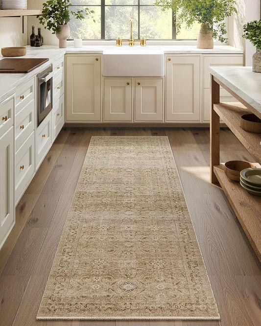 Machine Washable Runner Rug for Hallway: 2'6"x8' Kitchen Runner Rugs with Rubber Backing Non Slip Stain Resistant Boho Floor Rug Soft Carpet Runners for Indoor Entryway Bedroom Bedside Farmhouse