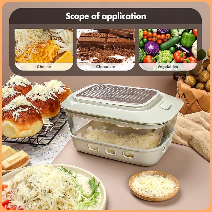 Cheese Grater with Container and Lid,Glass Food Storage Box with Silicone Sleeves,Hand Chopper Graters,for Ginger, Vegetables, Butter, Chocolate & Nutmeg,for Microwave, Dishwasher, Oven