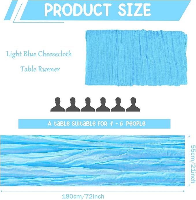 10 Pack Cheesecloth Table Runner 6FT Boho Gauze Rustic Fabric Table Runner Vintage Sheer Tablecloth for Wedding Party Bridal Baby Shower Decorations (Light Blue)