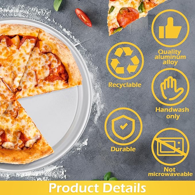 Bokon 12 Pcs 12 Inches Pizza Pan Bulk Restaurant Aluminum Silver Round Pizza Pie Cake Plate Anti Rust Tray for Oven Baking Home Kitchen Easy to Clean
