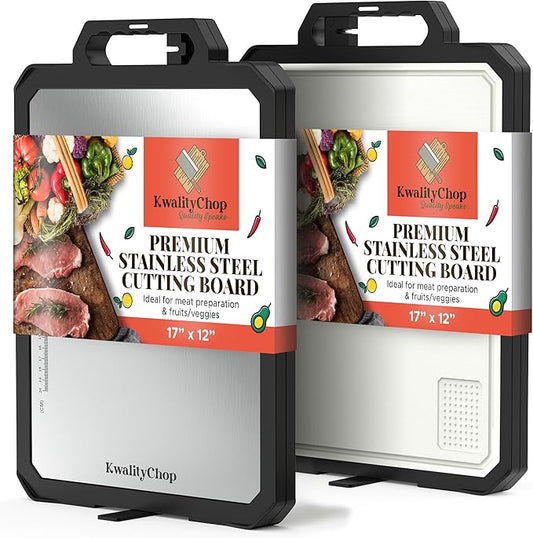 Double-sided Stainless steel cutting board with knife sharpener & stand -17x12" Stainless steel cutting boards for kitchen - Dishwasher Safe cutting boards,chopping board, large cutting board/PP