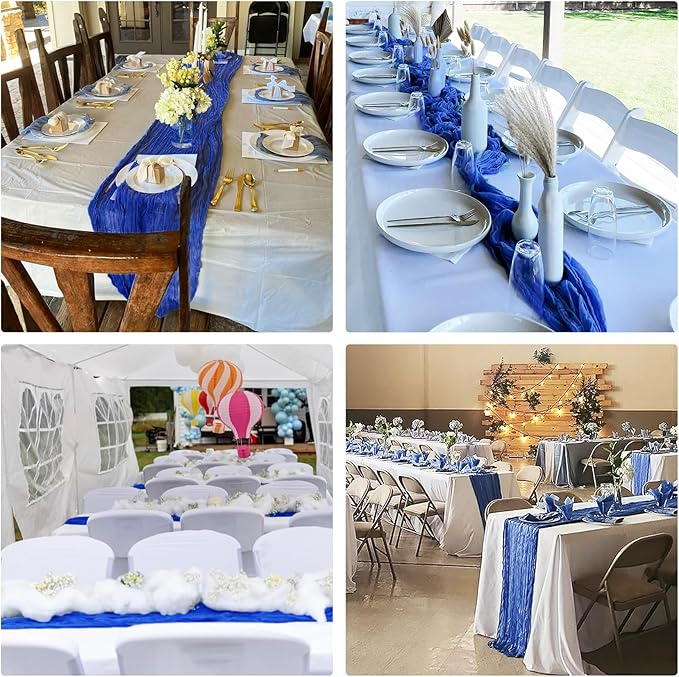 10 Pack Royal Blue Cheesecloth Table Runner 6FT Boho Gauze Fabric Table Runner Vintage Rustic Sheer Runners for Wedding Party Bridal Baby Shower Long Table Decorations