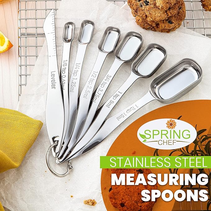 Spring Chef Premium Handheld Zester/Fine Grater, Black & Stainless Steel Rectangular Measuring Spoons, Set of 7-2 Product Bundle