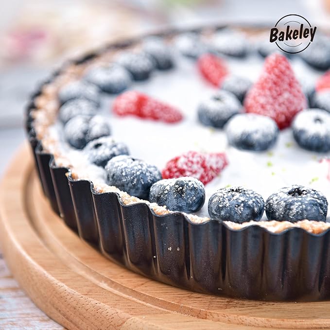 Bakeley 8-Inch Non-Stick Round Tart Pan with Removable Loose Bottom, Quiche Pan for Oven Baking (Black)