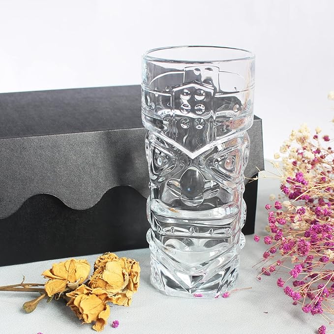 2 Pack 14oz Hawaiian Tiki Glasses for Cocktails, Lemonade, Ice Tea, Mixed Drinks, Modern Bar Tiki Cups Tiki Mugs, Cocktails Glasses Gift Sets