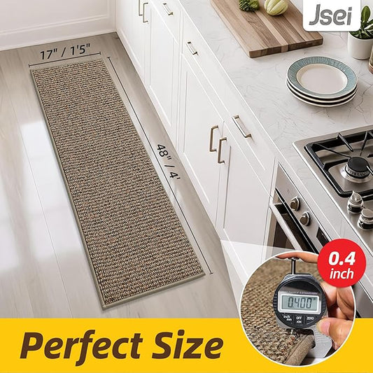 JSEI Kitchen Runner Rugs, 17''x48'' Non-Slip Kitchen Mats for Floor, Machine Washable Absorbent and Stain Resistant Kitchen Rug, Carpet Mats with TPR Backing for Kitchen, Taupe
