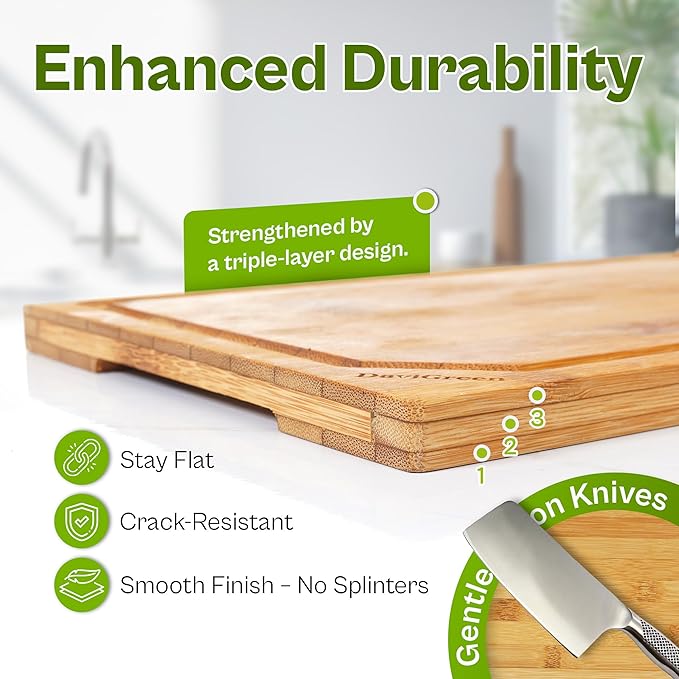 DaviGreen Bamboo Cutting Board Set of 3 (Dark Bamboo, 0.6 Inch Thick)