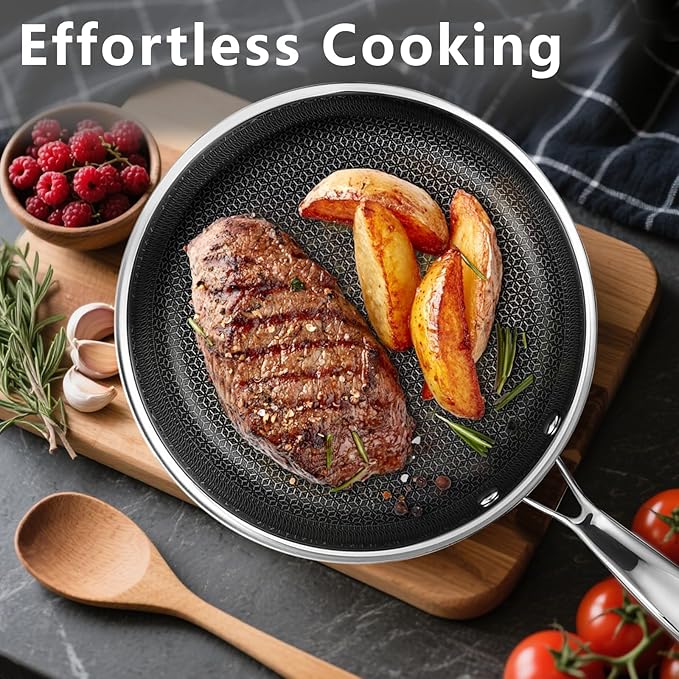 SAKAMOSH Non Stick Frying Pans Set, 8" 9.5" 11" Stainless Steel Pan Set, Ceramic Skillet with Stay-Cool Handle, Non Toxic, PFAS PFOA PTFE Free, Dishwasher Safe, Induction, Suitable with All Cooktops