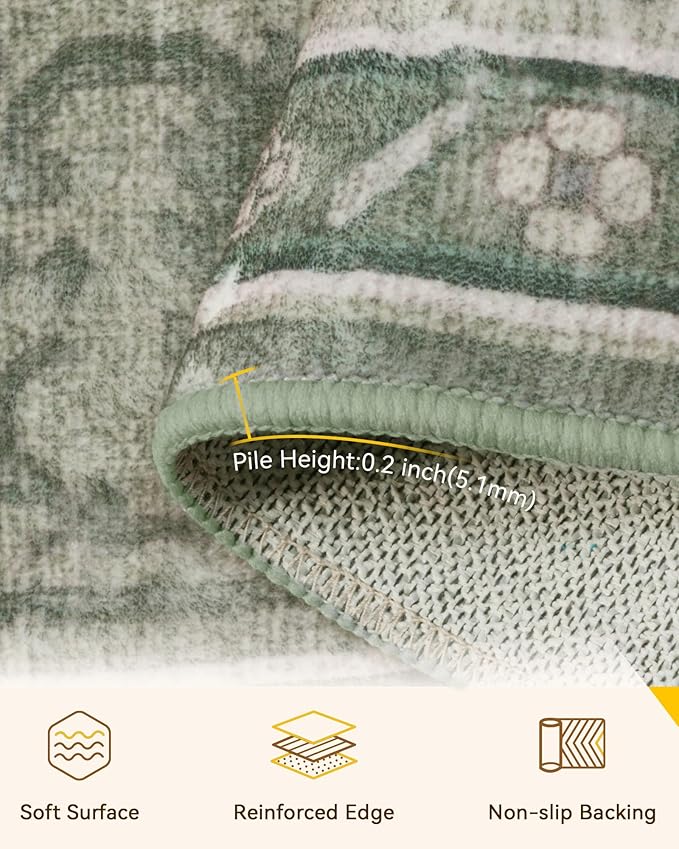Area Rugs 2'x5' Runner Rug Non Slip Washable for Kitchen Hallway Bedroom Beside Laundry Room Bathroom Rug, Floor Carpet, Dark Green Gray