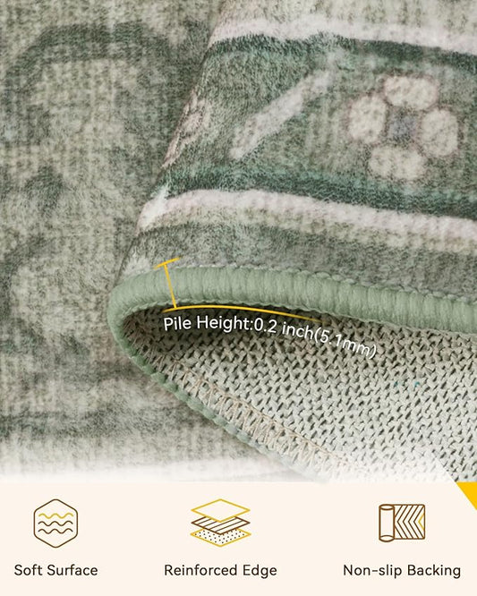 Area Rugs 2'x5' Runner Rug Non Slip Washable for Kitchen Hallway Bedroom Beside Laundry Room Bathroom Rug, Floor Carpet, Dark Green Gray