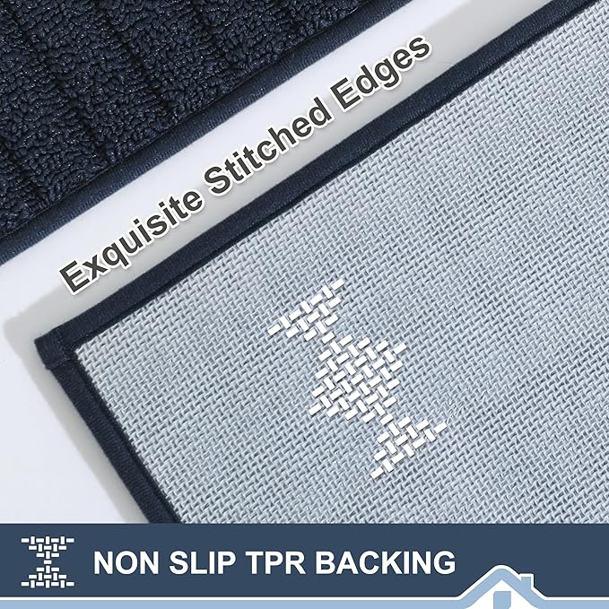 BEQHAUSE-Kitchen-Rugs-and-Mats Non Slip Kitchen Runner Rug Absorbent Kitchen Mats for Floor Machine Washable Kitchen Floor Mat,Navy Blue 24”x71”