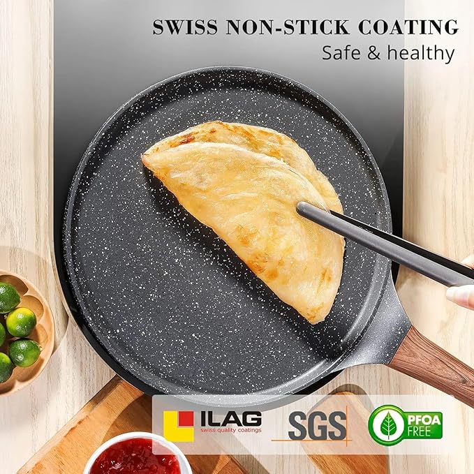 DOTUHAO Nonstick Crepe Pan Set, 5 Piece Set Kitchen Pancake Grill Pan, 11 Inch Nonstick Ceramic Flat Skillet Dosa Tawa Comales Para Tortillas Pancake Pans, Fry Pans Compatible with All Stovetops
