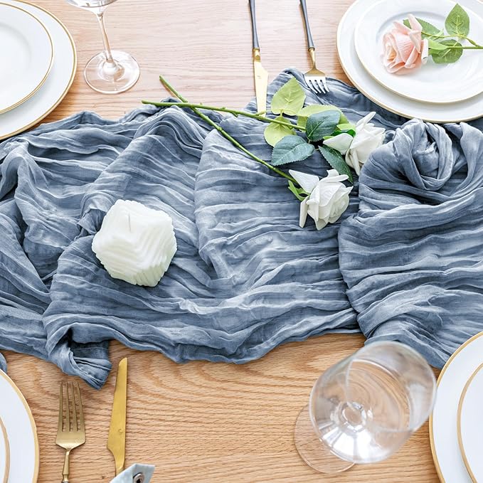 Wokceer Cheesecloth Table Runner 12Pack 10FT Dusty Blue Boho Gauze Fall Thanksgiving Cheese Cloth Table Runner for Party Long Rustic Sheer Table Runners for Baby Bridal Shower Wedding Easter Table