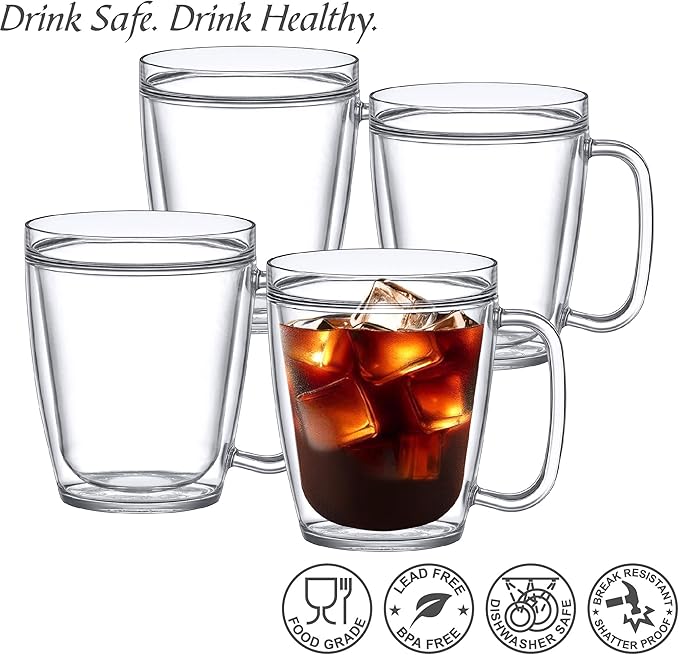 Amazing Abby - Yukon - 14-Ounce Insulated Tumblers (Set of 4), Double-Wall Reusable Cups, BPA-Free, Shatter-Proof, Dishwasher-Safe