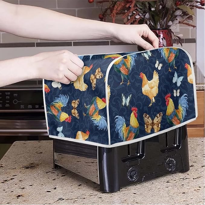 Annejudy Butterfly Rooster 2 Slice Toaster Cover - Chicken Print Bread Maker Cover - Dust and Fingerprint Protection, Machine Washable