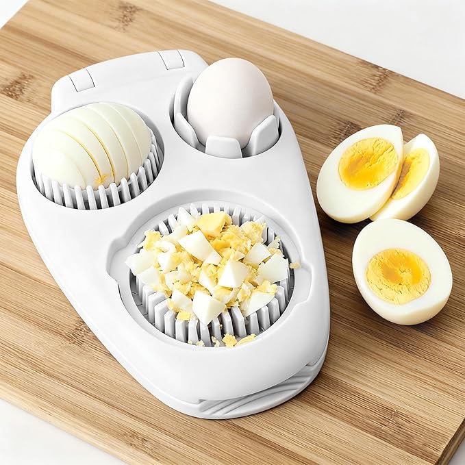 3-in-1 Egg Slicer for Hard Boiled Eggs, 3 Slice Modes Egg Cutter with 5 Cleaning Brushes 3-Way Stainless Steel Dicer Kitchen Chopper Gadget for Butter Mushroom Strawberry Tomato Kiwi Cherry