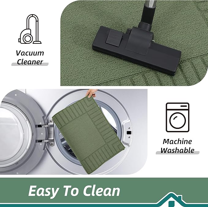 BEQHAUSE-Kitchen-Rugs-Non Slip-Kitchen-Mats-for-Floor Machine Washable Kitchen Rugs Absorbent Kitchen Carpet with TPR Non Skid Backing,Green, 24”x60”
