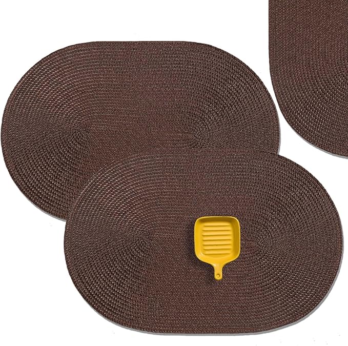 AHHFSMEI Placemats Set of 8 for Dining Table Washable Woven Non-Slip 18x12 inches Placemat Heat-Resistant Durable Table Mats for Dining Table Easy to Clean (Oval Brown, 8)